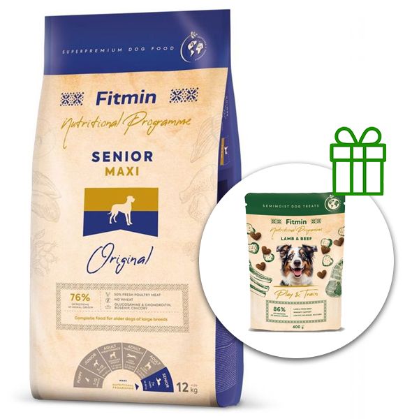 Fitmin MAXI Senior 12 kg + Fitmin Play&Train Lamb & Beef BESPLATNO