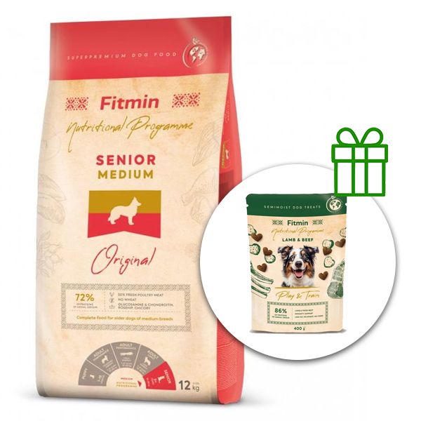 Fitmin MEDIUM Senior 12 kg + Fitmin Play&Train Lamb & Beef BESPLATNO