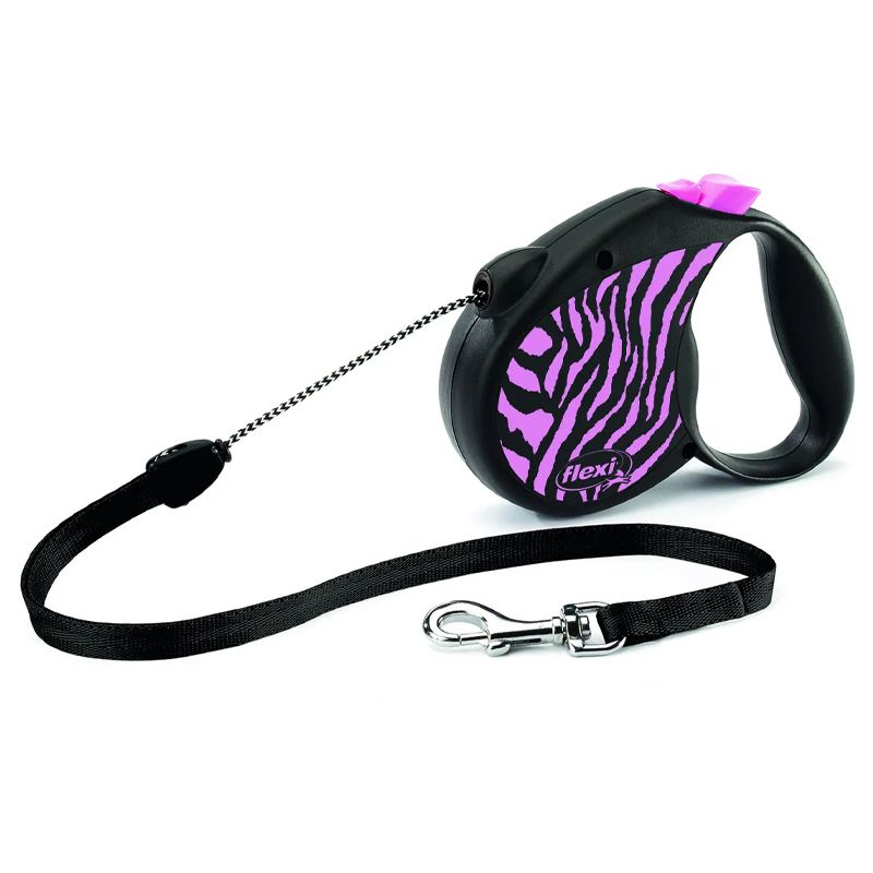 Flexi Safari Zebra povodac M do 20 kg, 5 m uže - ružičasta