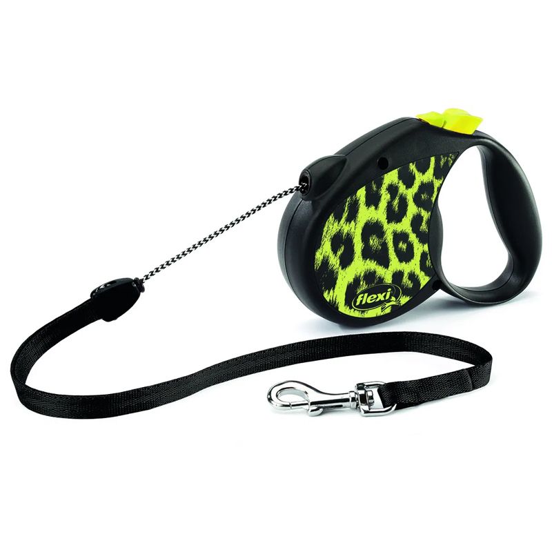 Flexi Safari Leopard povodac M do 20 kg, 5 m uže - žuta