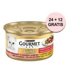 Konzerva Gourmet GOLD - komadi u umaku s lososom i piletinom 85 g, 24+12 kom BESPLATNO
