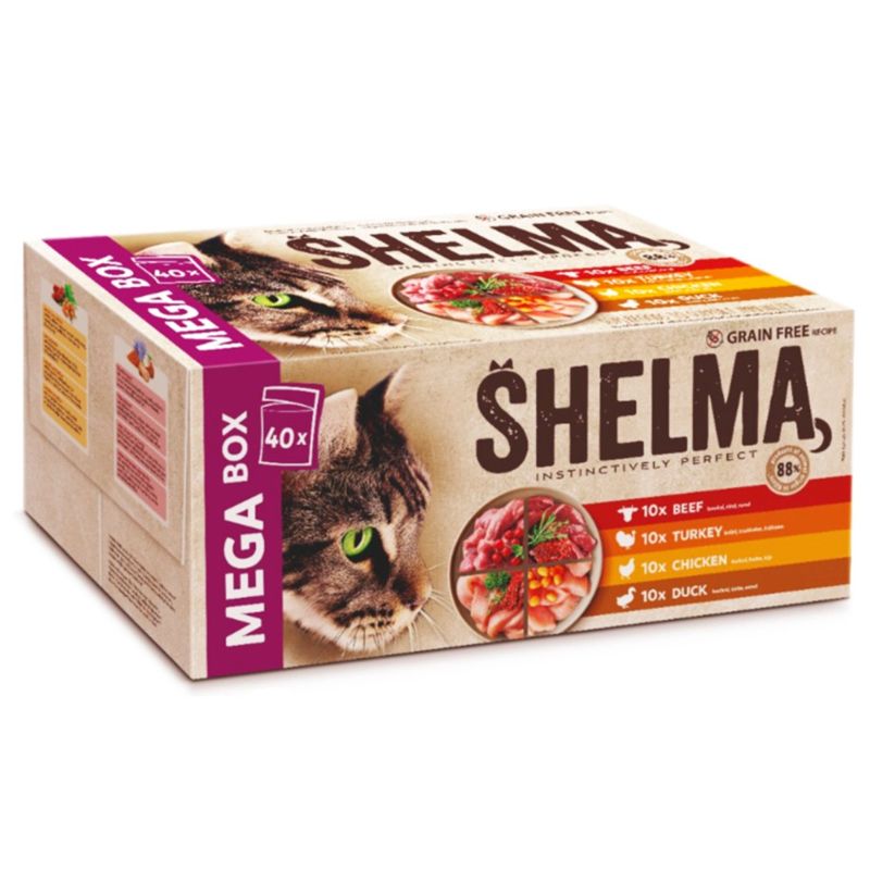 Shelma Cat Konzerva 4 vrste mesa u umaku MEGA BOX 40 x 85 g