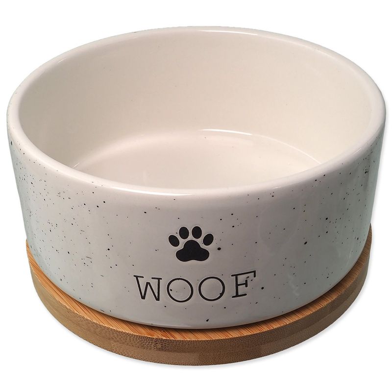 Dog Fantasy Keramička zdjela s podmetačem WOOF bijela 850 ml