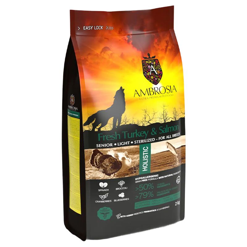 Ambrosia Senior & Sterilized All Breeds Fresh Turkey & Salmon 2 kg