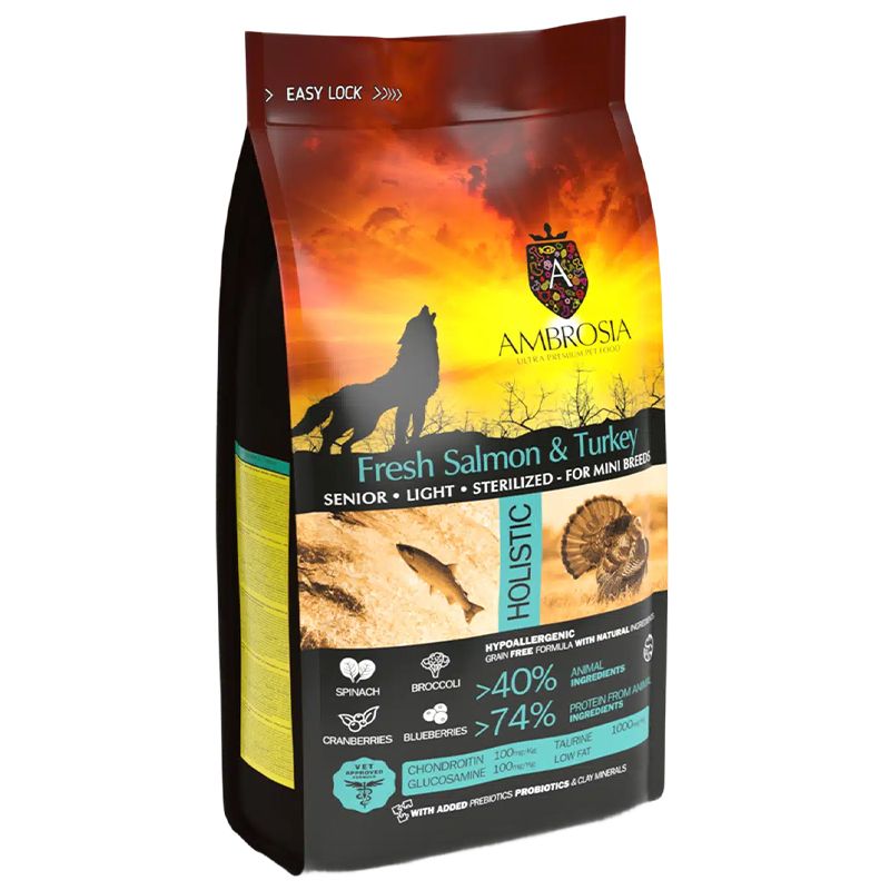 Ambrosia Senior & Sterilized Mini Breeds Fresh Salmon & Turkey 1,5 kg