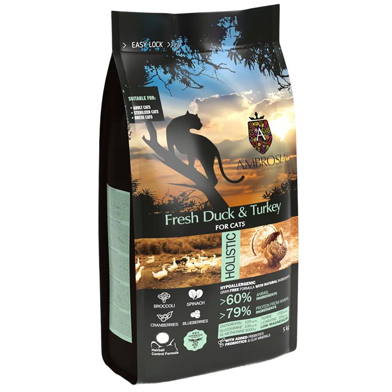 Ambrosia Light & Sterilized Cat, Fresh Duck & Turkey 5 kg