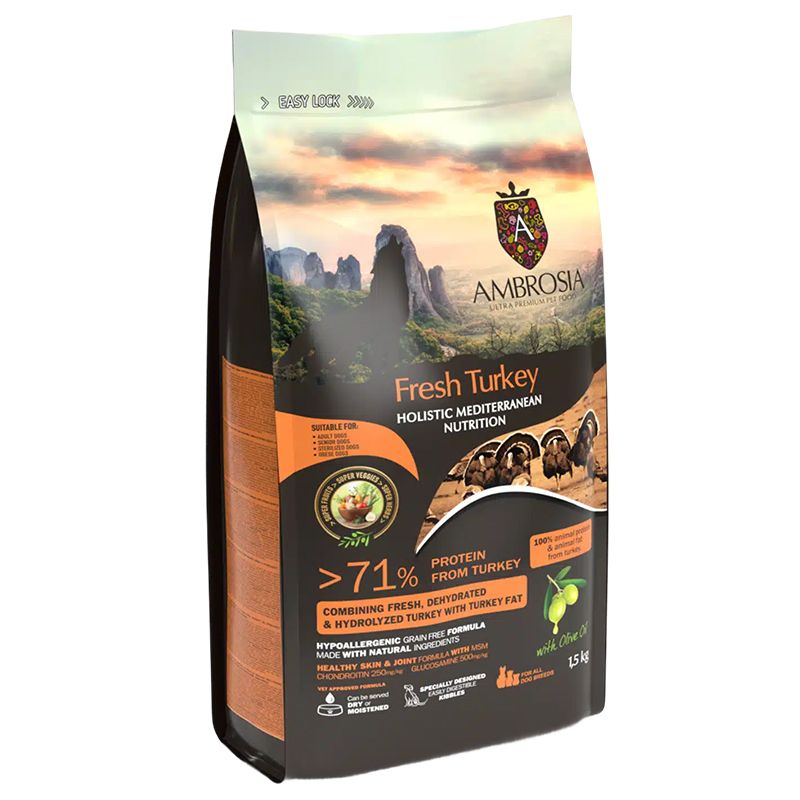 Ambrosia Mediterranean Senior & Sterilized Fresh Turkey 1,5 kg