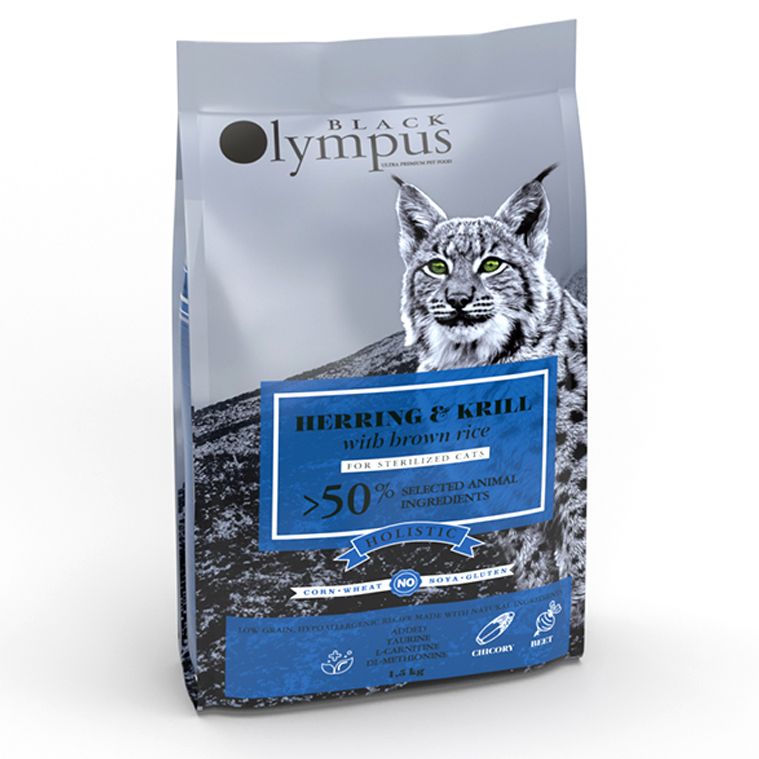 Black Olympus Cat Sterilized Herring & Krill 8 kg