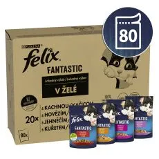 Vrečice FELIX Fantastic Multipack - s govedinom, piletinom, patkom i janjetinom u želeu 80 x 85 g