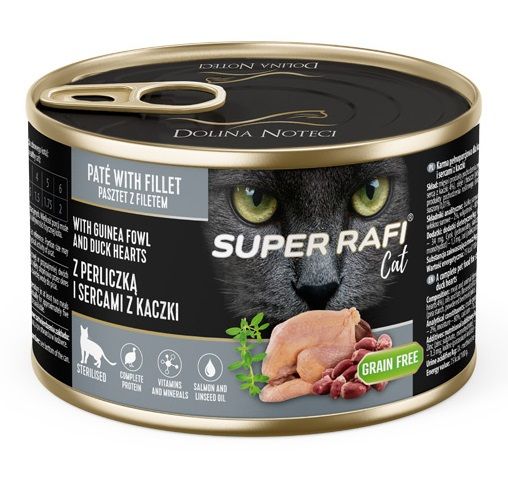 Super Rafi Cat Sterilised P&F Guinea fowl and Duck hearts 185 g