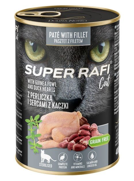 Super Rafi Cat Sterilised P&F Guinea fowl and Duck hearts 400 g