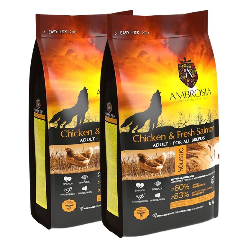Ambrosia Adult All Breeds Chicken & Fresh Salmon 2 x 12 kg