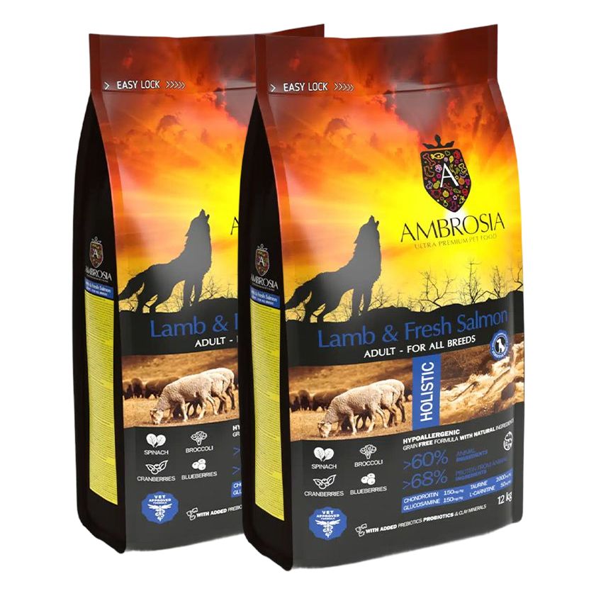 Ambrosia Adult All Breeds Lamb & Fresh Salmon 2 x 12 kg