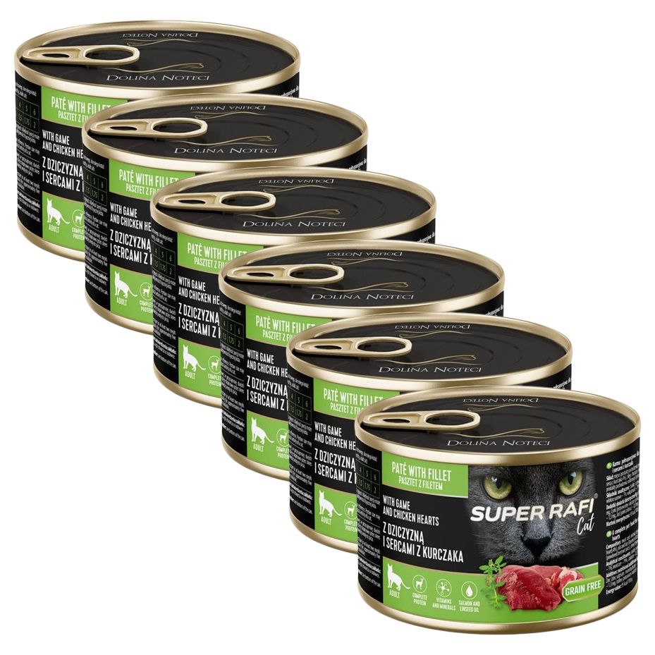 Super Rafi Cat Adult P&F Game and Chicken hearts 6 x 185 g