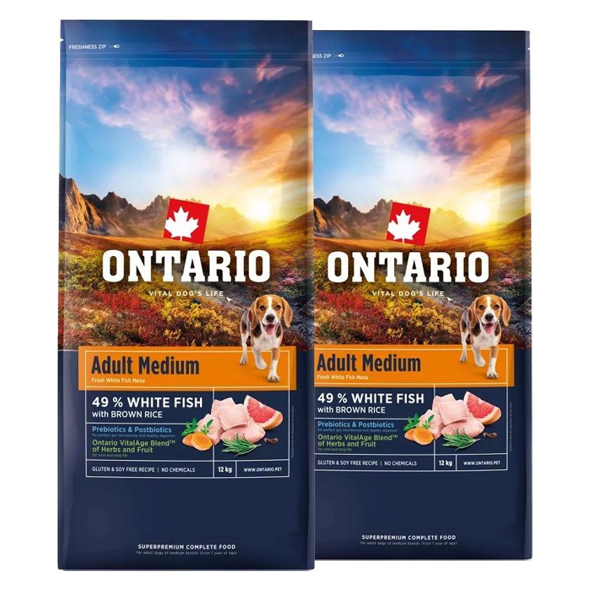 Ontario Adult Medium Fish & Brown Rice 2 x 12 kg
