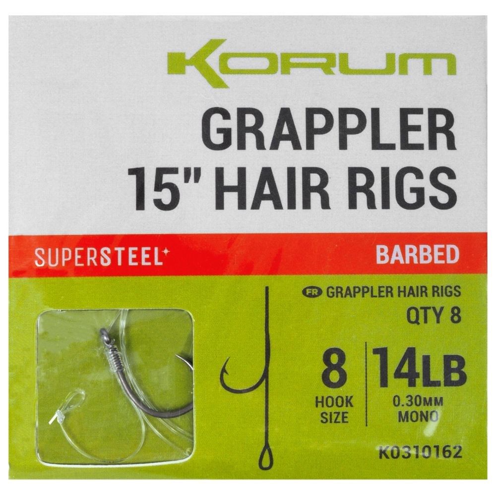 Korum GRAPPLER Hair Rig Barbed 38cm/0.30mm hook size 8