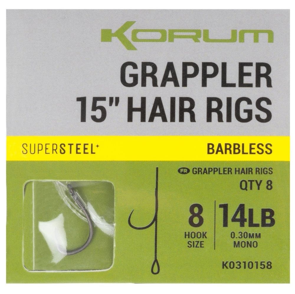 Korum GRAPPLER Hair Rig Barbless 38cm/0.30mm hook size 8