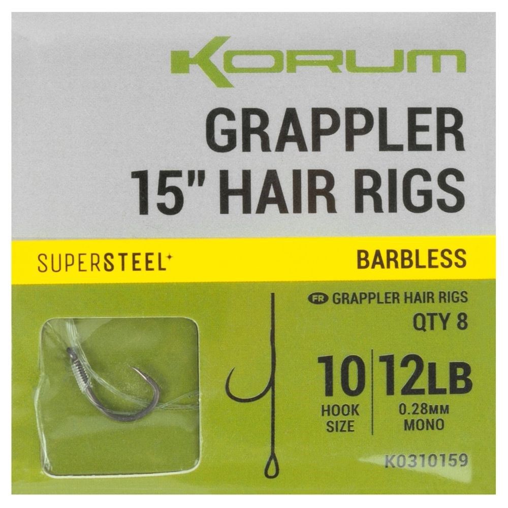 Korum GRAPPLER Hair Rig Barbless 38cm/0.28mm hook size 10