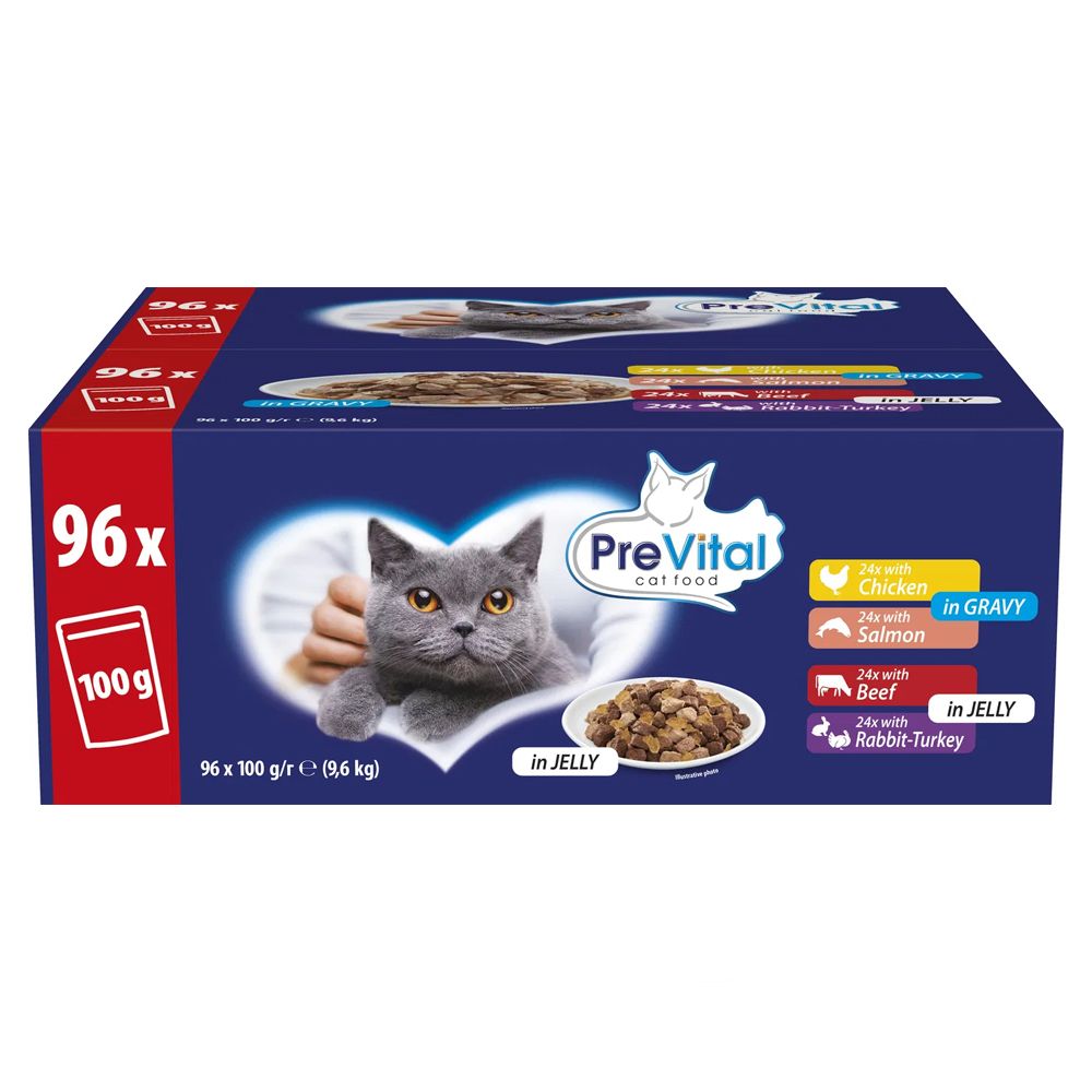 PreVital GIGA BOX vrečice piletina/losos/govedina/zec-puretina 96 x 100 g
