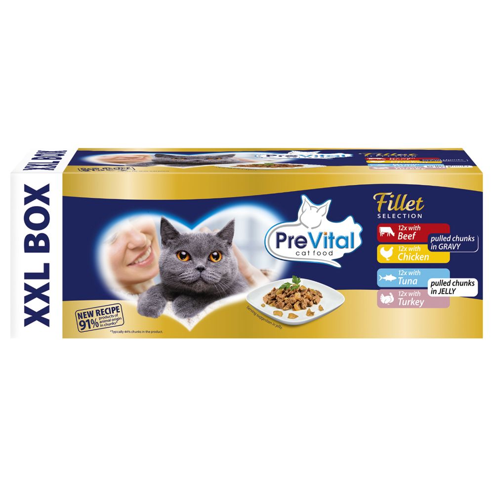 PreVital XXL BOX vrečice govedina/piletina/puetina/tuna 48 x 85 g