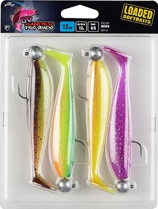 Fox Rage Zander Pro Shad Loaded Mixed UV colour pack 10cm 10g 4/0 jig head x 4