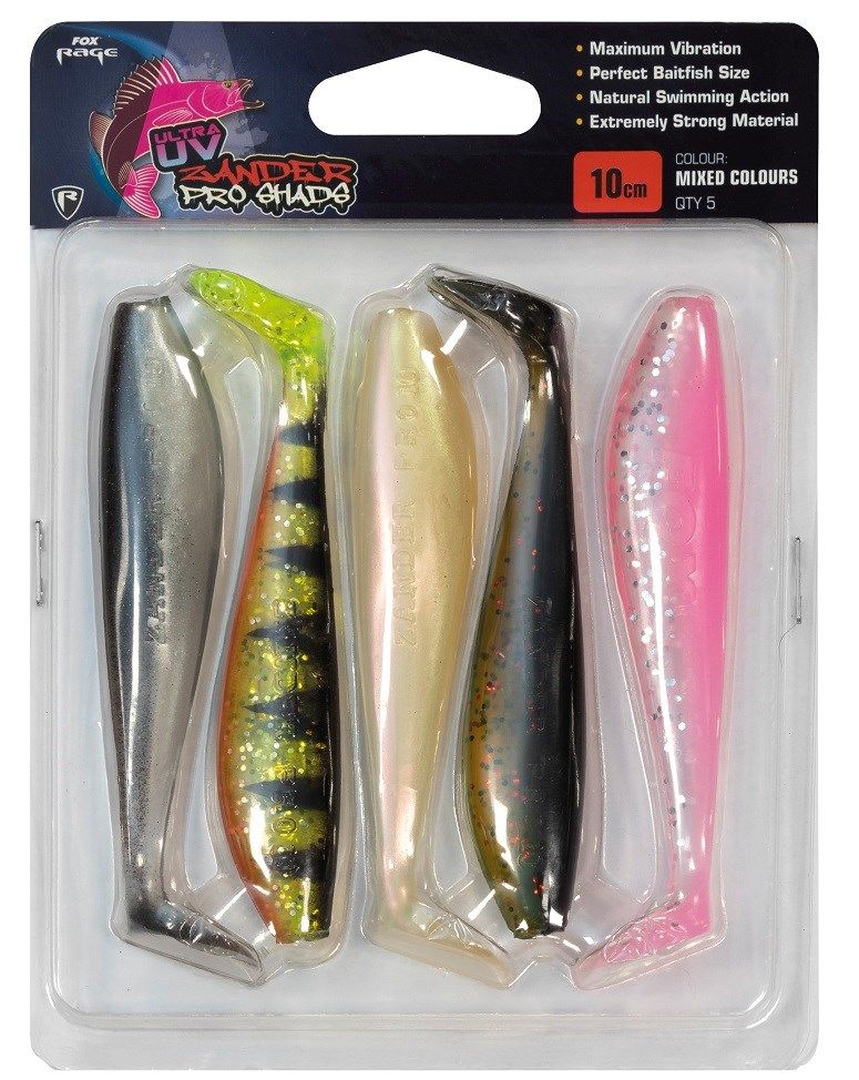 Fox Rage Ultra UV Zander Pro Shad 10cm UV Mixed Colour 5x