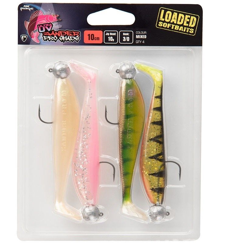 Fox Rage Zander Pro Loaded UV Mixed Colour Pack 7cm 5g 1/0 jig head x 4