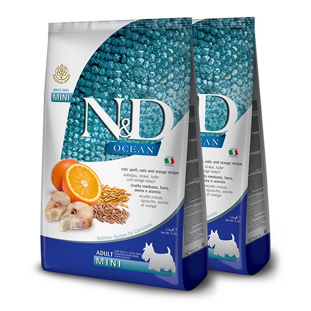 Farmina N&D dog OCEAN Adult Mini Codfish & Orange 2 x 7 kg