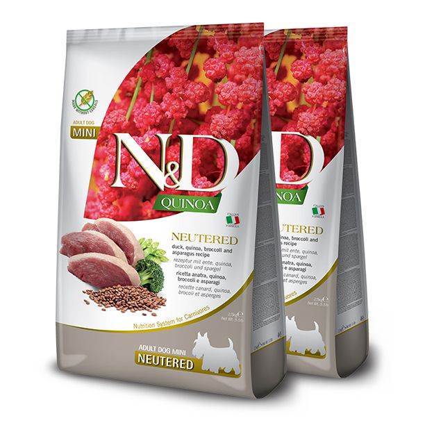 Farmina N&D dog QUINOA (GF) adult mini, kastriran, patka, brokula & šparoga 2 x 7 kg