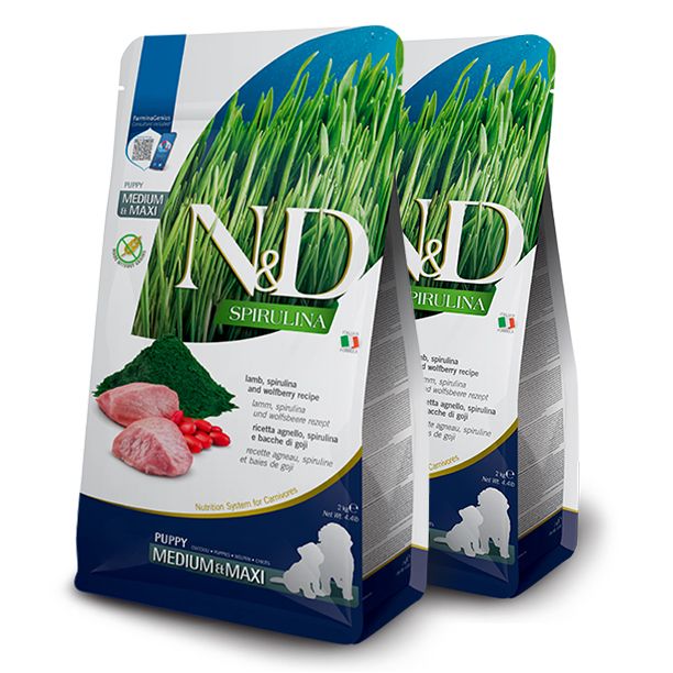 Farmina N&D dog SPIRULINA (GF) puppy medium & maxi, janjetina 2 x 7 kg