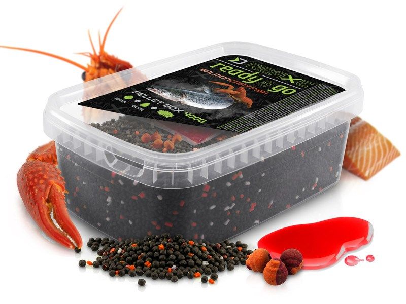 Delphin Reaxe READY&GO Pellet box + Booster + Wafters Salmon-Crayfish