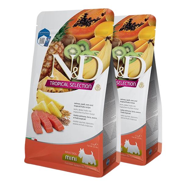 Farmina N&D dog TROPICAL SELECTION (AG) adult mini, losos 2 x 5 kg