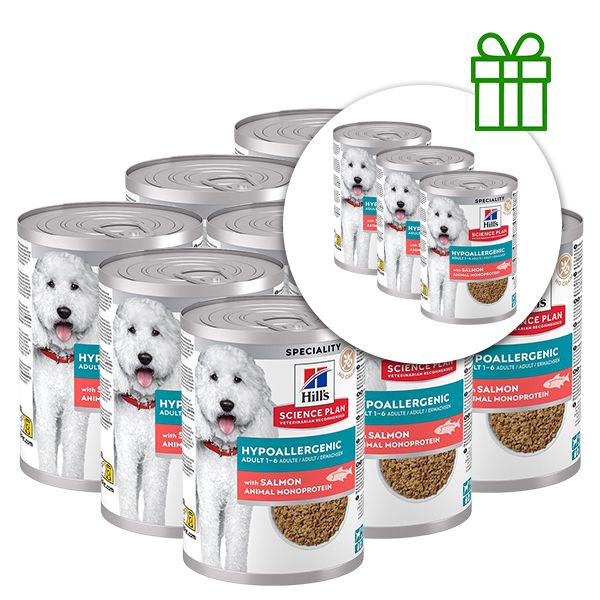 Hill's Science Plan Hypoallergenic konzerva za odrasle pse s lososom 363 g, 9+3 GRATIS