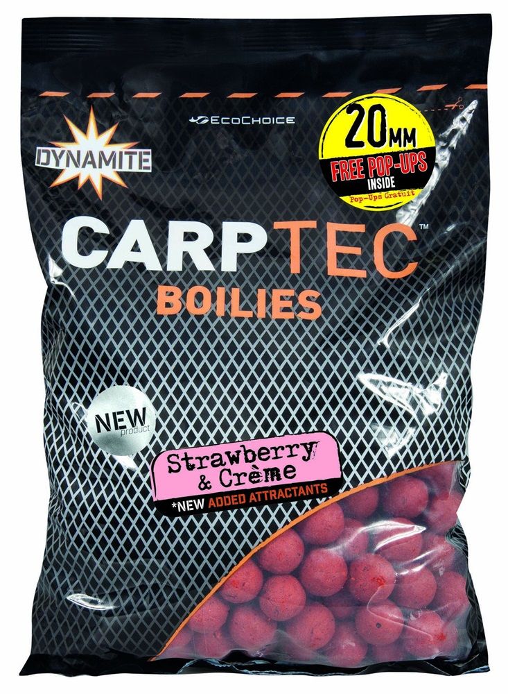 DYNAMITE BAITS Carptec Boilies 1.8kg/20mm Strawberry & Crème