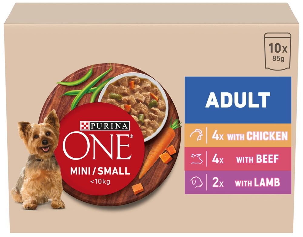 Purina ONE Mini Dog Adult vrećice za pse piletina, govedina, janjetina u umaku 10x85 g