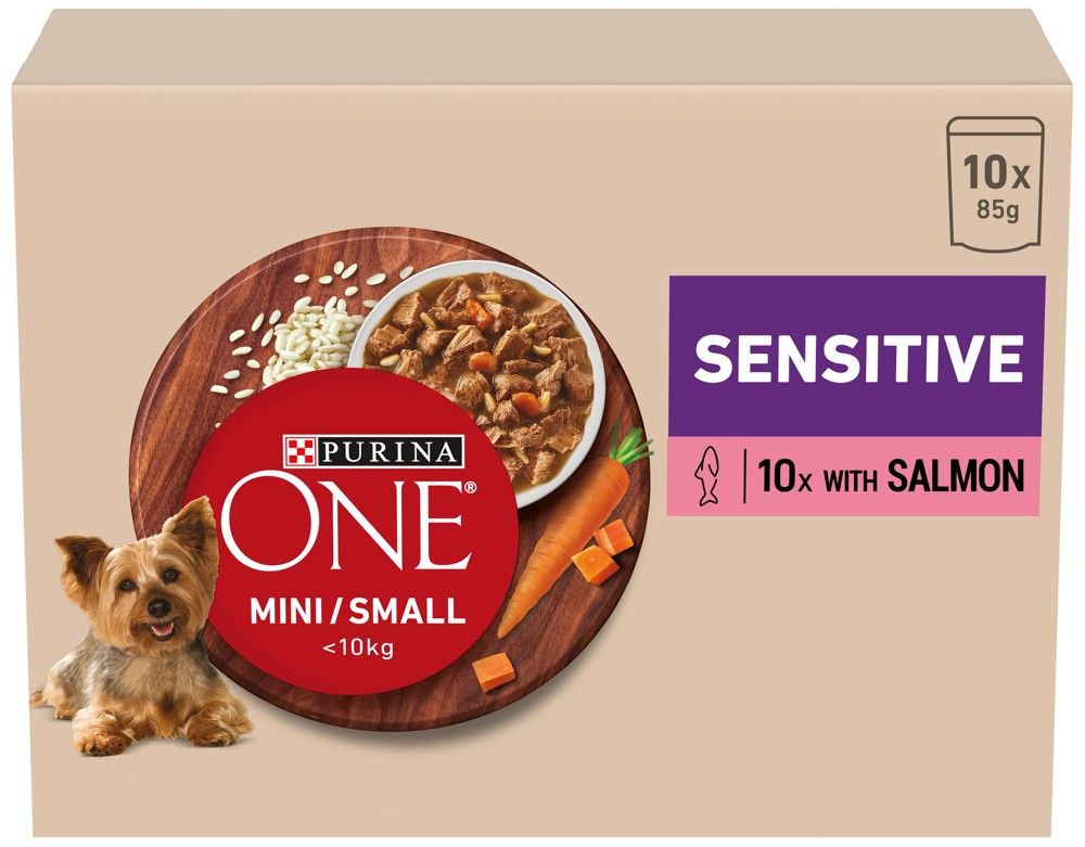 PURINA ONE MINI Pasza za pse Sensitive Losos u umaku 10 x 85 g