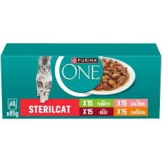 PURINA ONE STERILCAT Multipack piletina, govedina, losos i puretina u umaku 60x85g