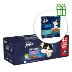 FELIX Fantastic Multipack piletina, govedina, losos, tuna u želeu 44x85g + granule GRATIS
