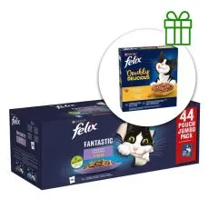 FELIX Fantastic Multipack piletina, govedina, losos, tuna u želeu 44x85g + granule GRATIS