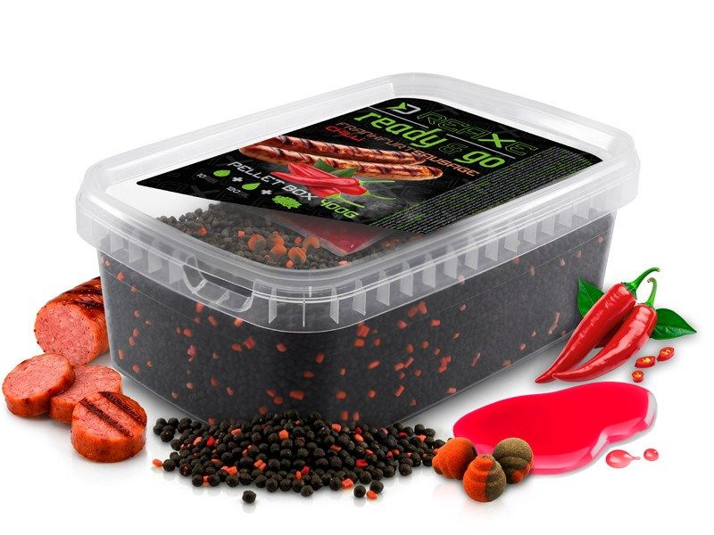 Delphin Reaxe READY&GO Pellet box + Booster + Wafters Frankfurter–Chilli