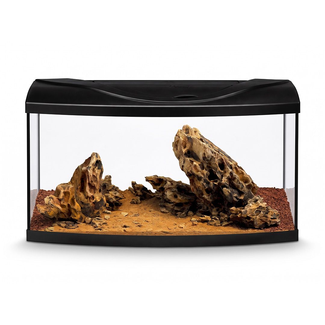 Akvarij 112l+kamenje+oprema+supstrat – Diversa STARTUP 80 LED Expert, sa zakrivljenim prednjim staklom, crni + WIO Dragon Whisper River Kit