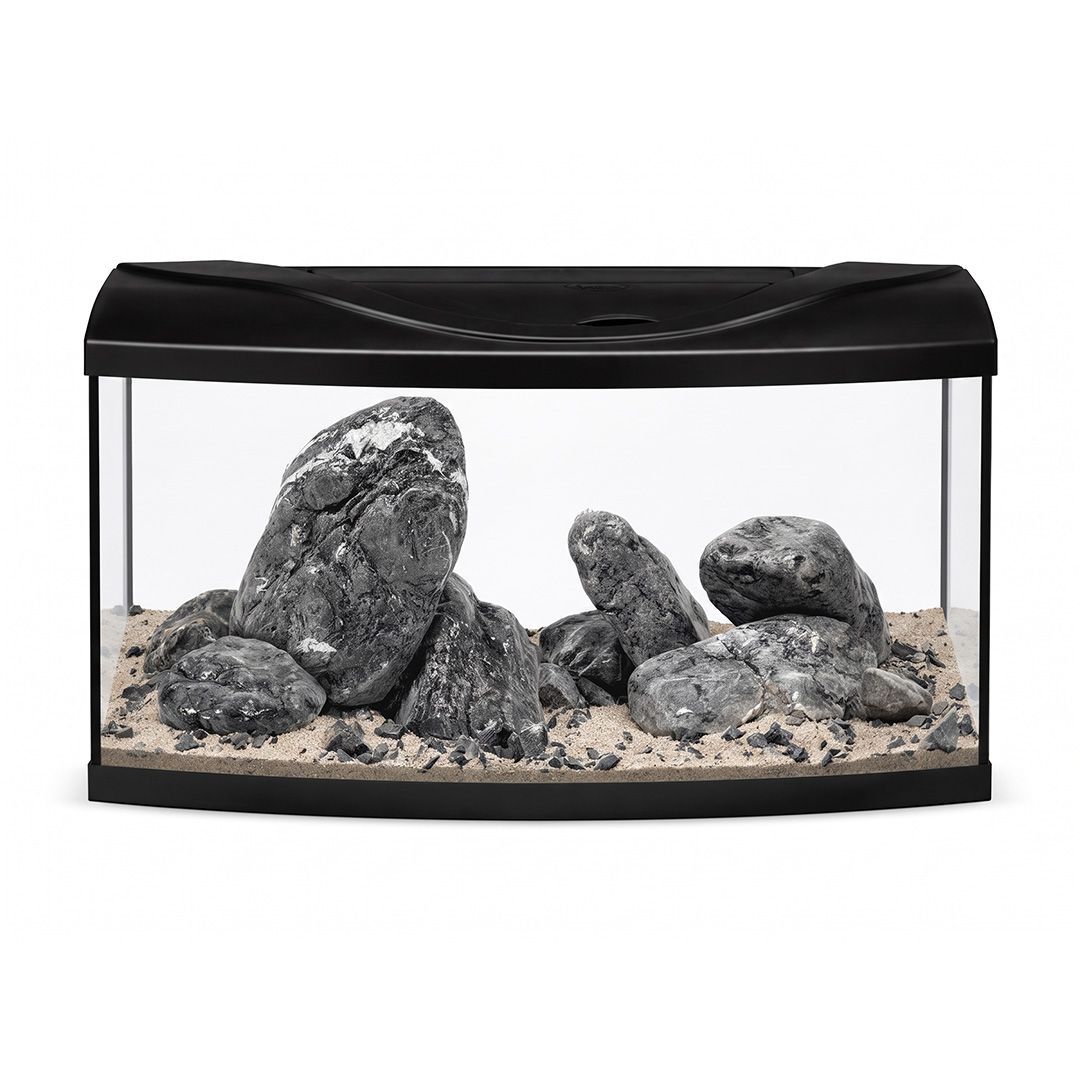 Akvarij 112l+kamenje+oprema+supstrat – Diversa STARTUP 80 LED Expert, sa zakrivljenim prednjim staklom, crni + WIO Ryuoh Shine River Kit