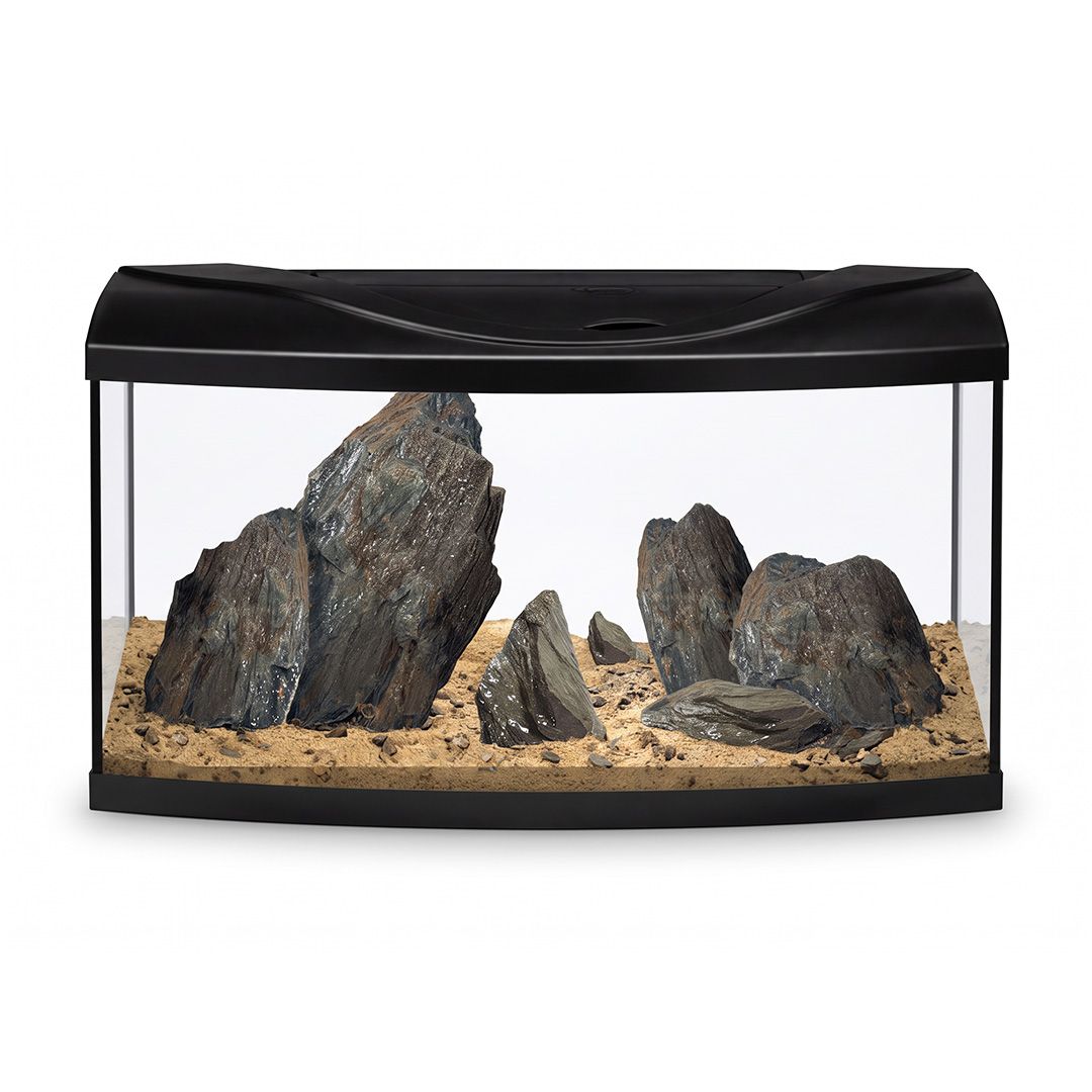 Akvarij 112l+kamenje+oprema+supstrat – Diversa STARTUP 80 LED Expert, sa zakrivljenim prednjim staklom, crni + WIO Storm Hour River Kit