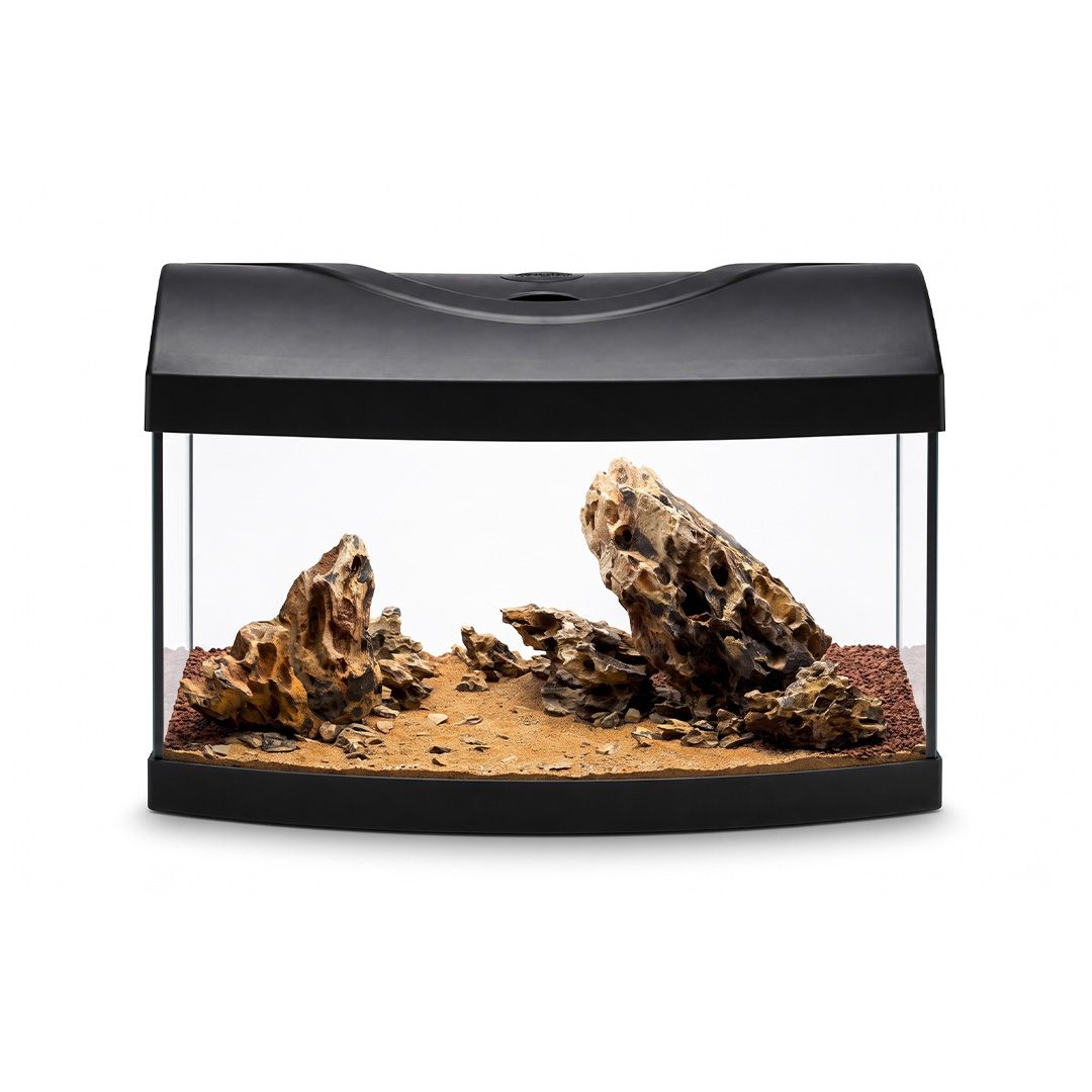 Akvarij 25l+kamenje+oprema+supstrat – Diversa STARTUP 40 LED Expert, sa zakrivljenim prednjim staklom, crni + WIO Dragon Whisper River Kit