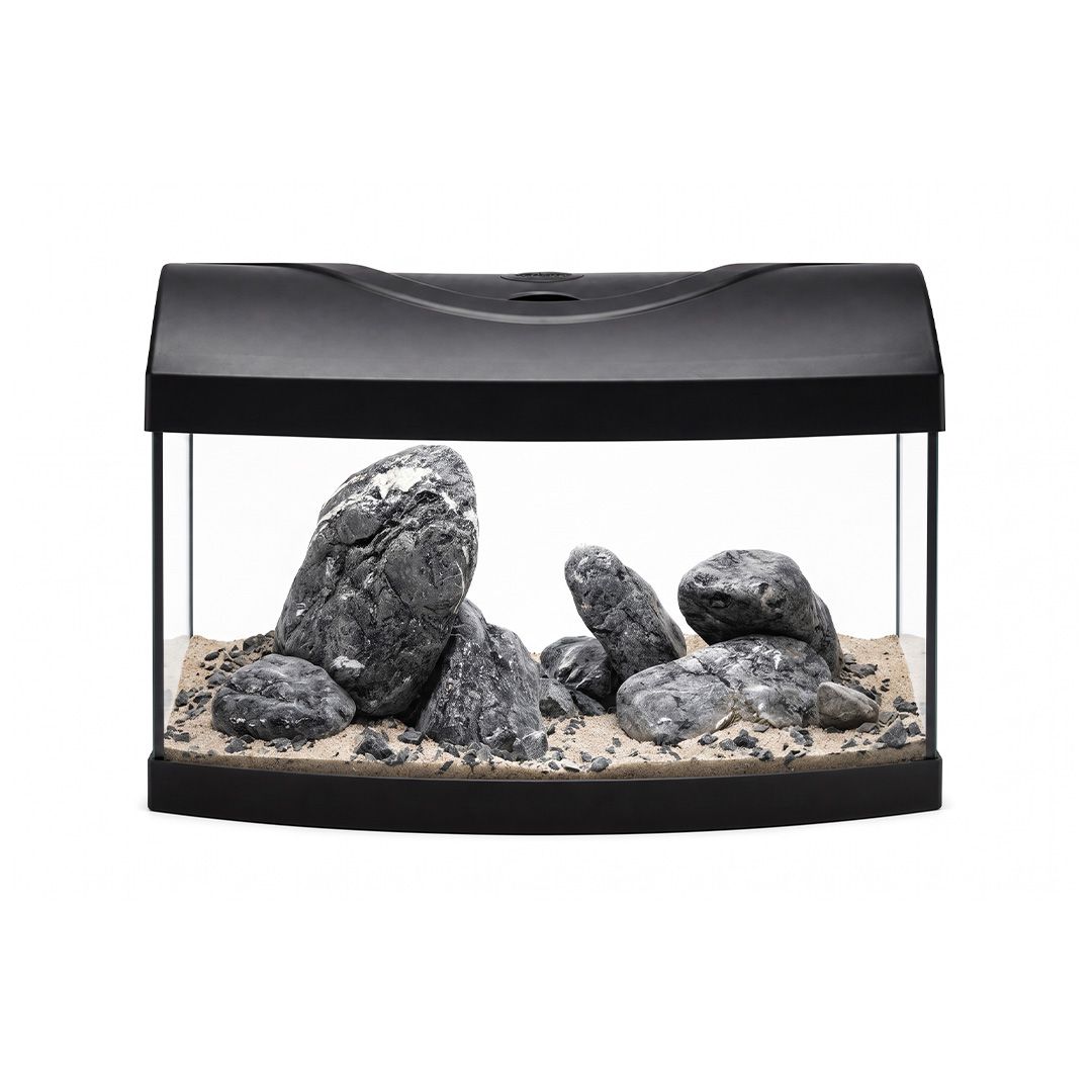 Akvarij 25l+kamenje+oprema+supstrat – Diversa STARTUP 40 LED Expert, sa zakrivljenim prednjim staklom, crni + WIO Ryuoh Shine River Kit