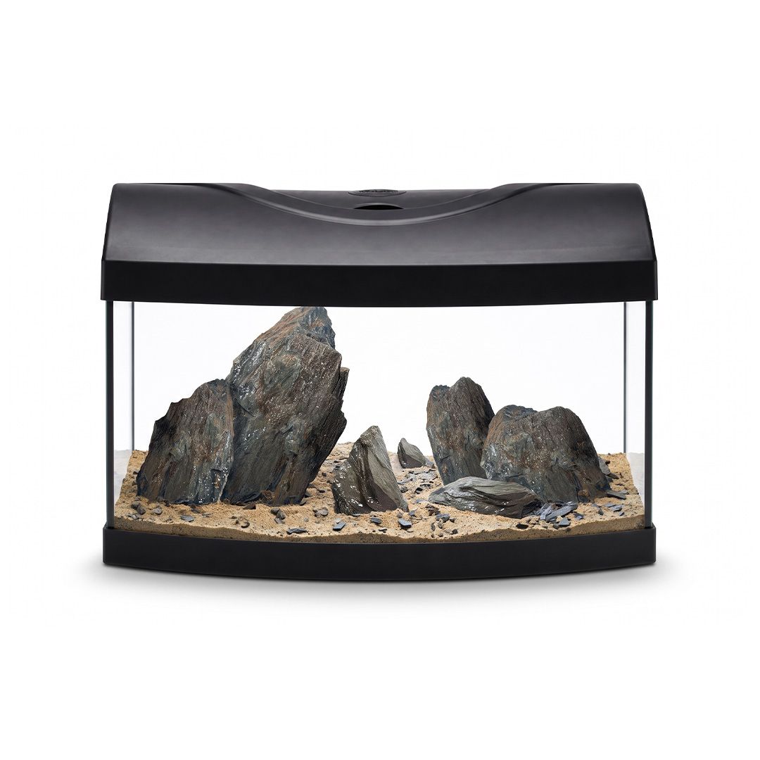 Akvarij 25l+kamenje+oprema+supstrat – Diversa STARTUP 40 LED Expert, sa zakrivljenim prednjim staklom, crni + WIO Storm Hour River Kit