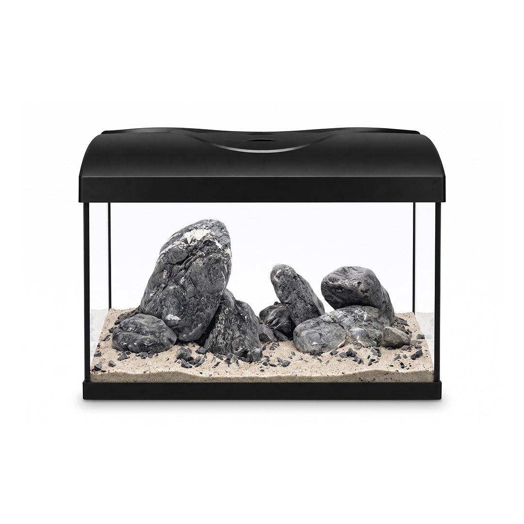 Akvarij 25l+kamenje+oprema+supstrat – Diversa STARTUP 40 LED Expert, s ravnim prednjim staklom, crni + WIO Ryuoh Shine River Kit