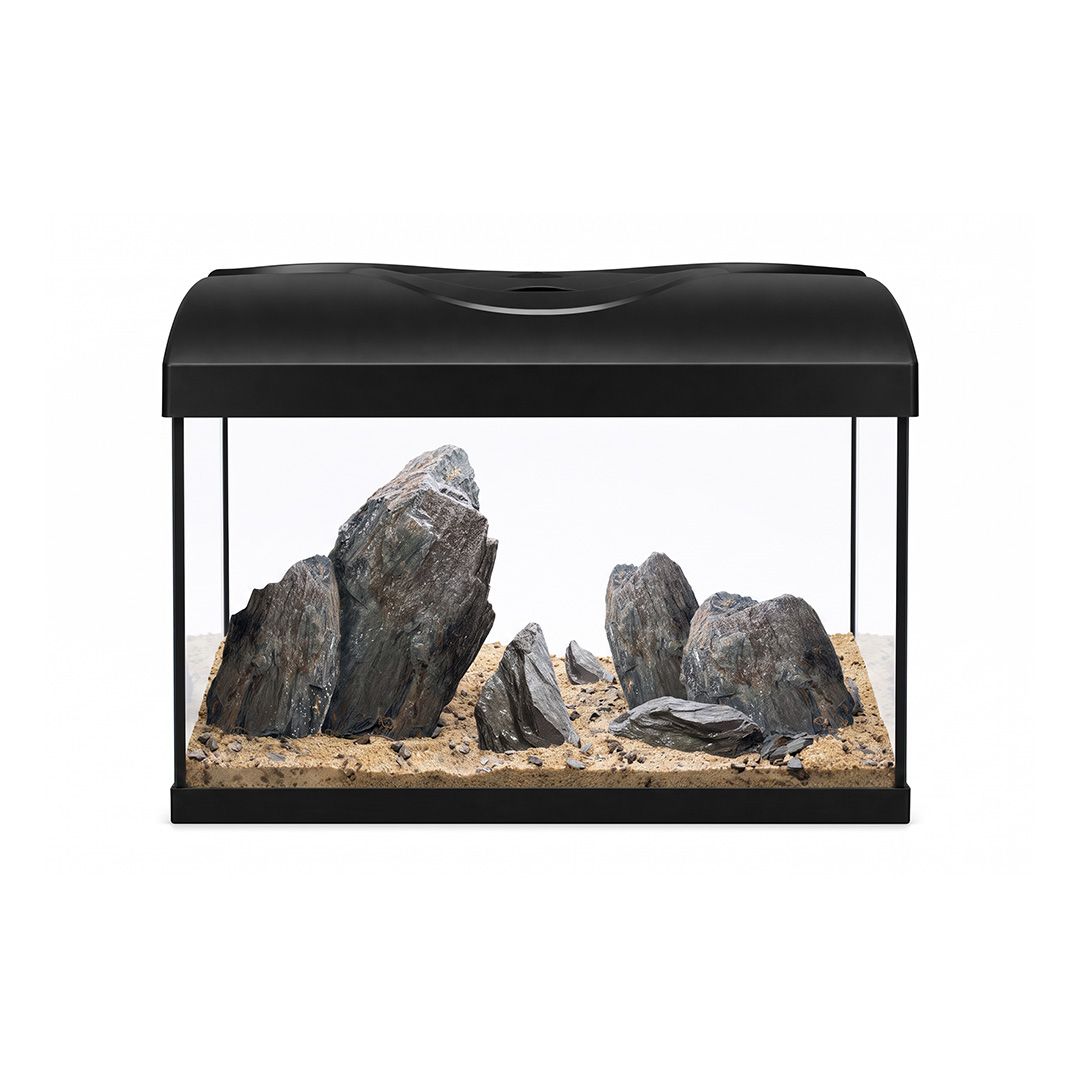 Akvarij 25l+kamenje+oprema+supstrat – Diversa STARTUP 40 LED Expert, s ravnim prednjim staklom, crni + WIO Storm Hour River Kit