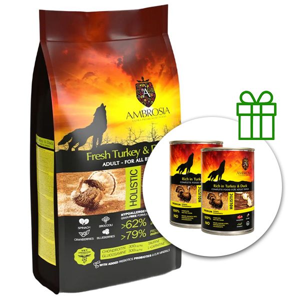 Ambrosia Adult All Breeds Fresh Turkey & Duck 12 kg + 2 konzerve BESPLATNO