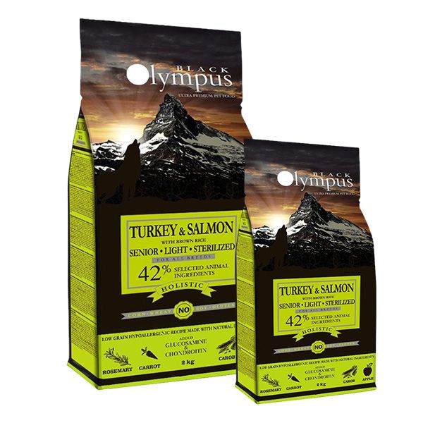 Black Olympus Senior, Light, Sterilized - Turkey & Salmon 12 kg + 2 kg BESPLATNO